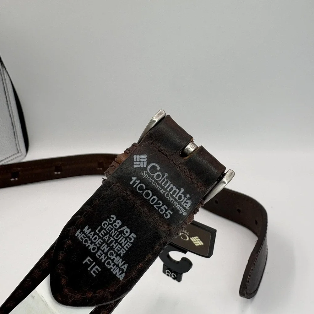 Columbia Leather Belt Mens 38 Brown Western Stitch Detail‎ Casual Buckle